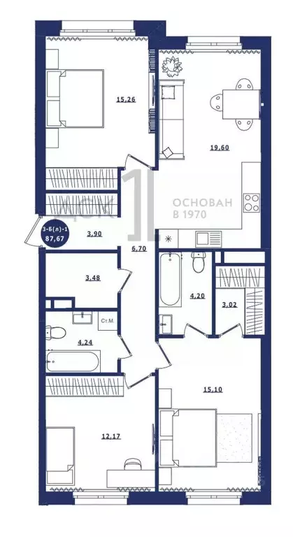 3-к кв. Ханты-Мансийский АО, Сургут Высоковольтная ул., 6/2 (87.67 м) - Фото 1