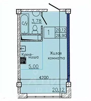 Студия Ставропольский край, Пятигорск ул. Ермолова, 28А (28.29 м) - Фото 1