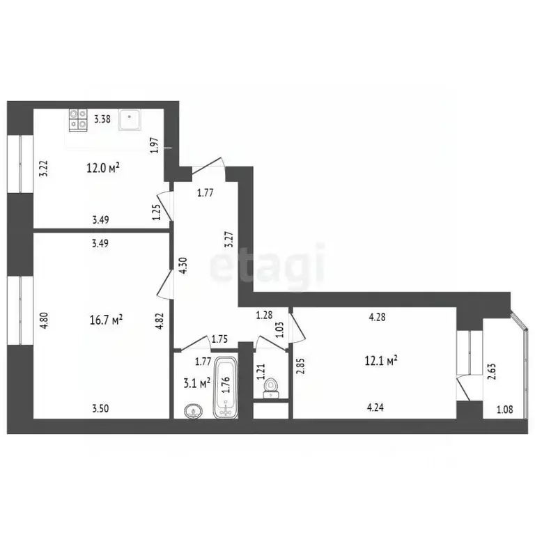 2-к кв. Тамбовская область, Тамбов ул. Киквидзе, 77Б (53.0 м) - Фото 2
