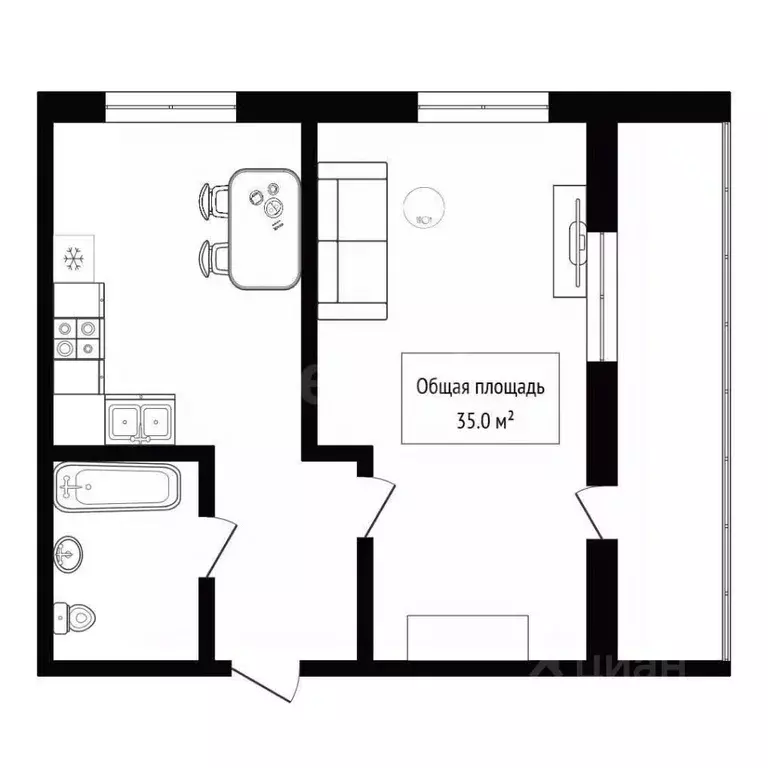 1-к кв. Новосибирская область, Новосибирск ул. Надежды, 10 (35.0 м) - Фото 1