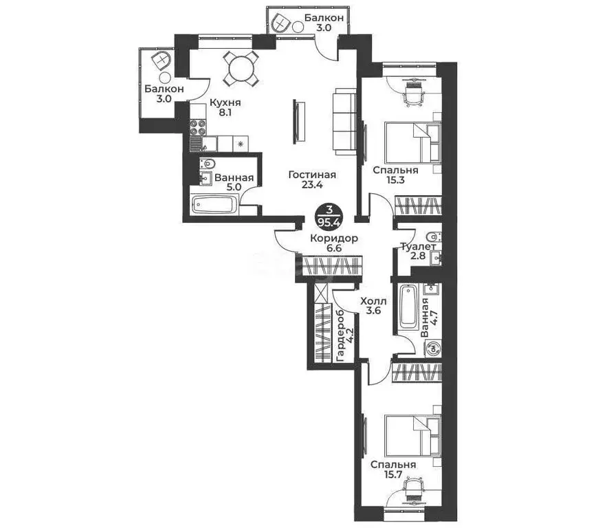 3-комнатная квартира: Абакан, улица Генерала Тихонова, 7 (95.4 м) - Фото 0