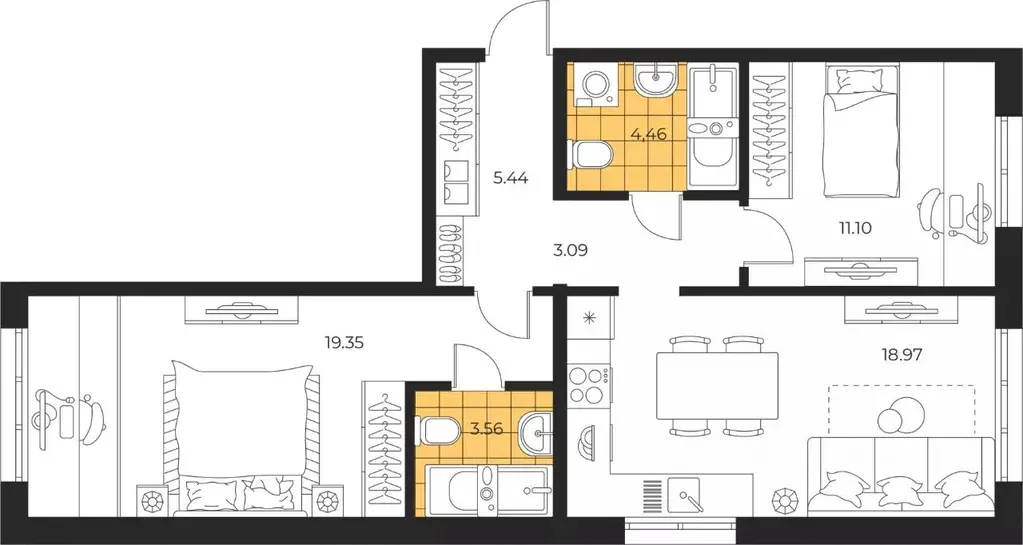 2-к кв. Сахалинская область, Южно-Сахалинск  (65.97 м) - Фото 1