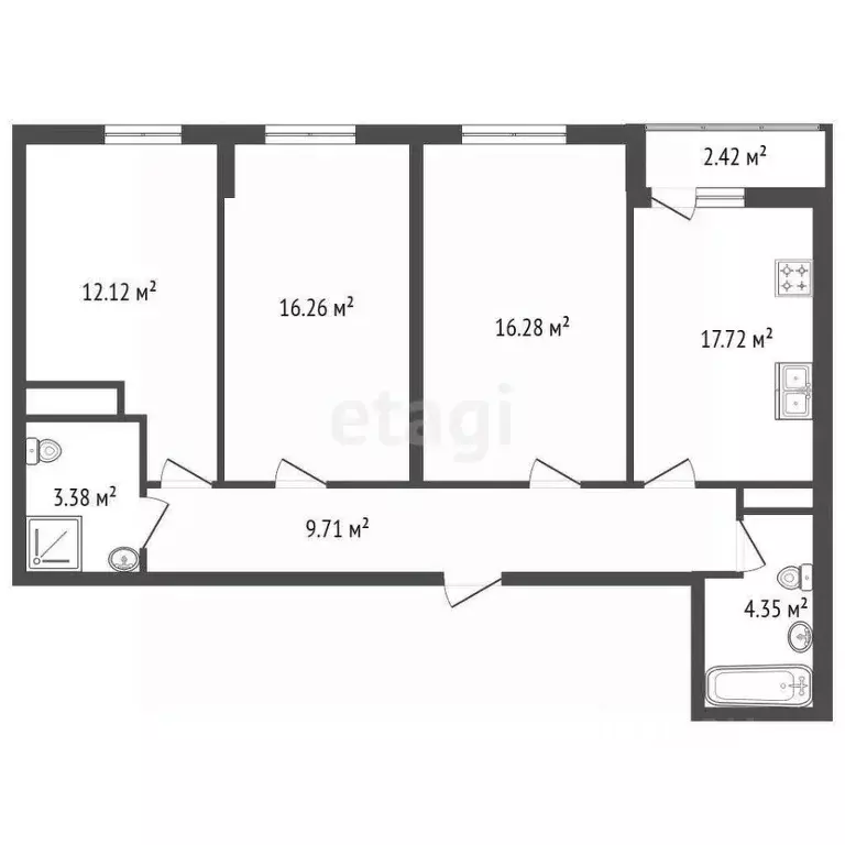 3-к кв. Ленинградская область, Мурино Всеволожский район, ул. ... - Фото 2