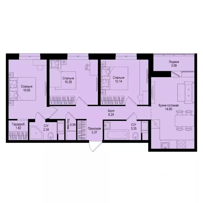 3-к кв. Ленинградская область, Всеволожский район, Заневское городское ... - Фото 1