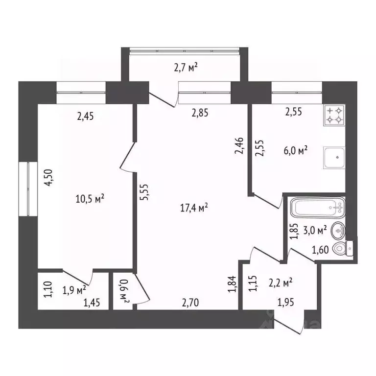 2-к кв. Башкортостан, Уфа Вологодская ул., 144 (41.6 м) - Фото 2