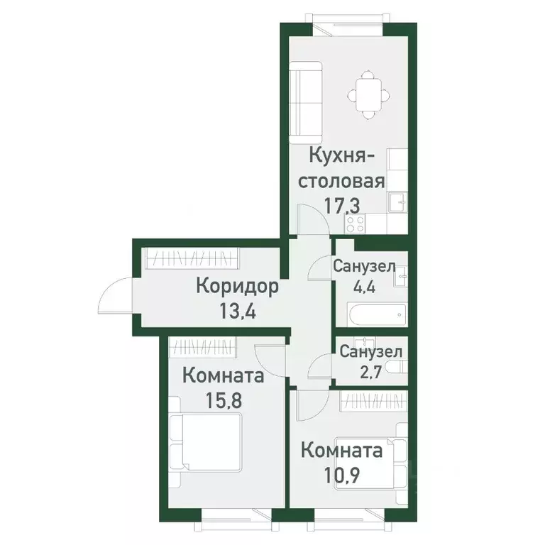 2-к кв. Челябинская область, Челябинский городской округ, пос. ... - Фото 1