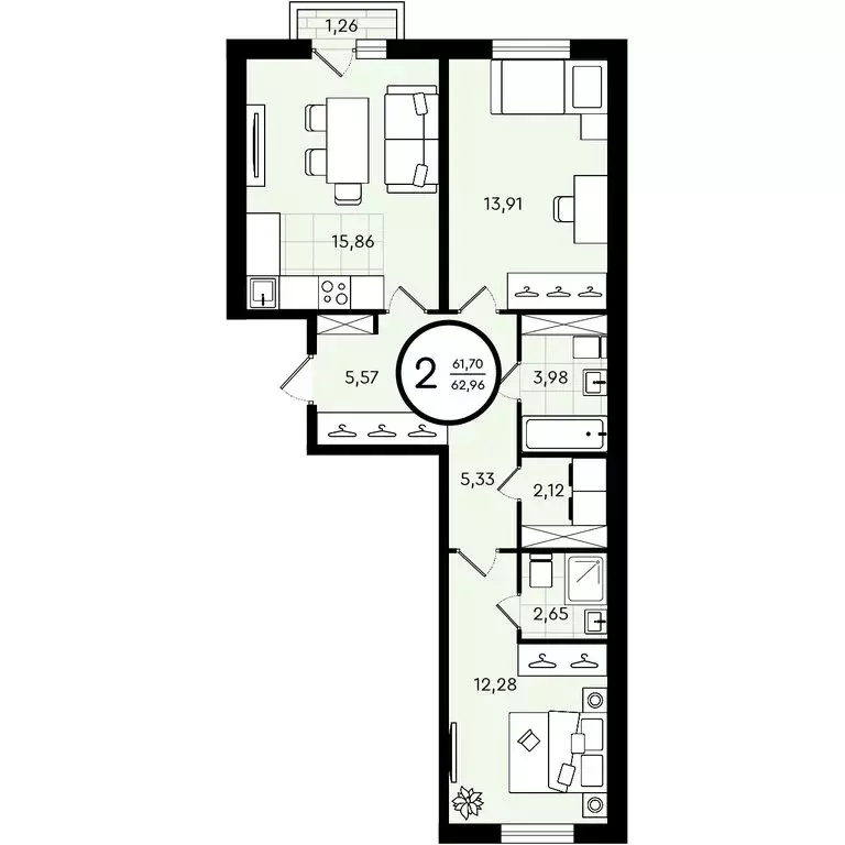 2-комнатная квартира: Тюмень, улица Александра Звягина, 7 (62.96 м) - Фото 0