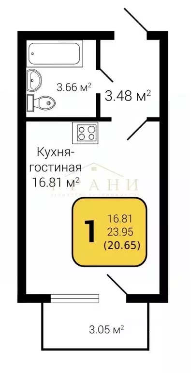 Студия Воронежская область, с. Новая Усмань  (20.6 м) - Фото 1