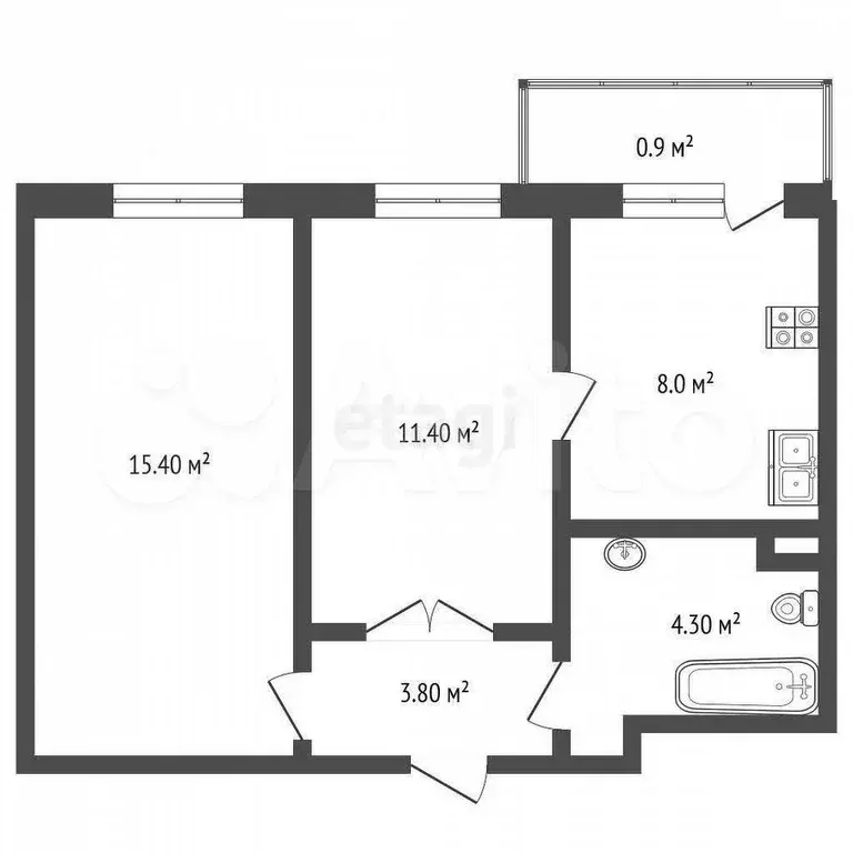 2-к. квартира, 43 м, 5/5 эт. - Фото 0