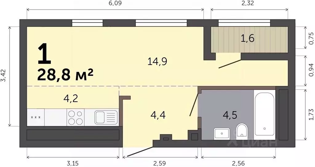 Студия Свердловская область, Екатеринбург Малевич жилой комплекс (28.8 ... - Фото 1