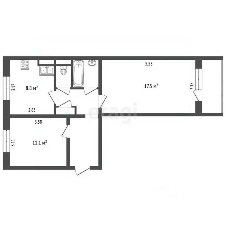 2-к кв. Ямало-Ненецкий АО, Муравленко ул. Муравленко, 35 (51.0 м) - Фото 2