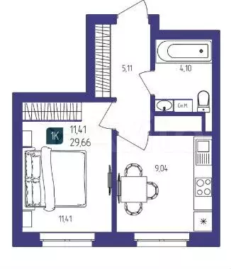 1-к. квартира, 30 м, 3/15 эт. - Фото 1