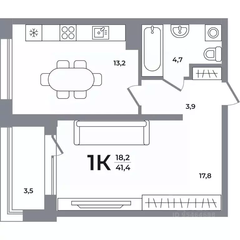 1-к кв. Новосибирская область, Новосибирск Беловежский мкр,  (41.4 м) - Фото 0