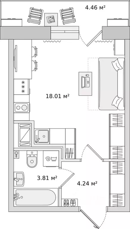 Студия Санкт-Петербург ул. Русановская, 18к8 (25.9 м) - Фото 0