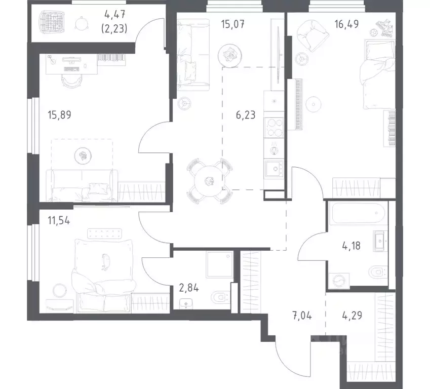 3-к кв. Башкортостан, Уфа ул. Минигали Губайдуллина, 8к9 (85.8 м) - Фото 1