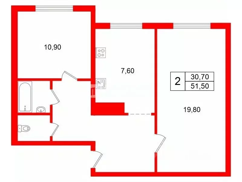 2-к кв. Санкт-Петербург просп. Королева, 30К1 (51.5 м) - Фото 2