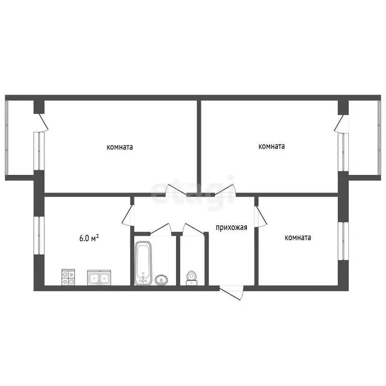 3-комнатная квартира: Минусинск, улица Ванеева, 7 (61.5 м) - Фото 1