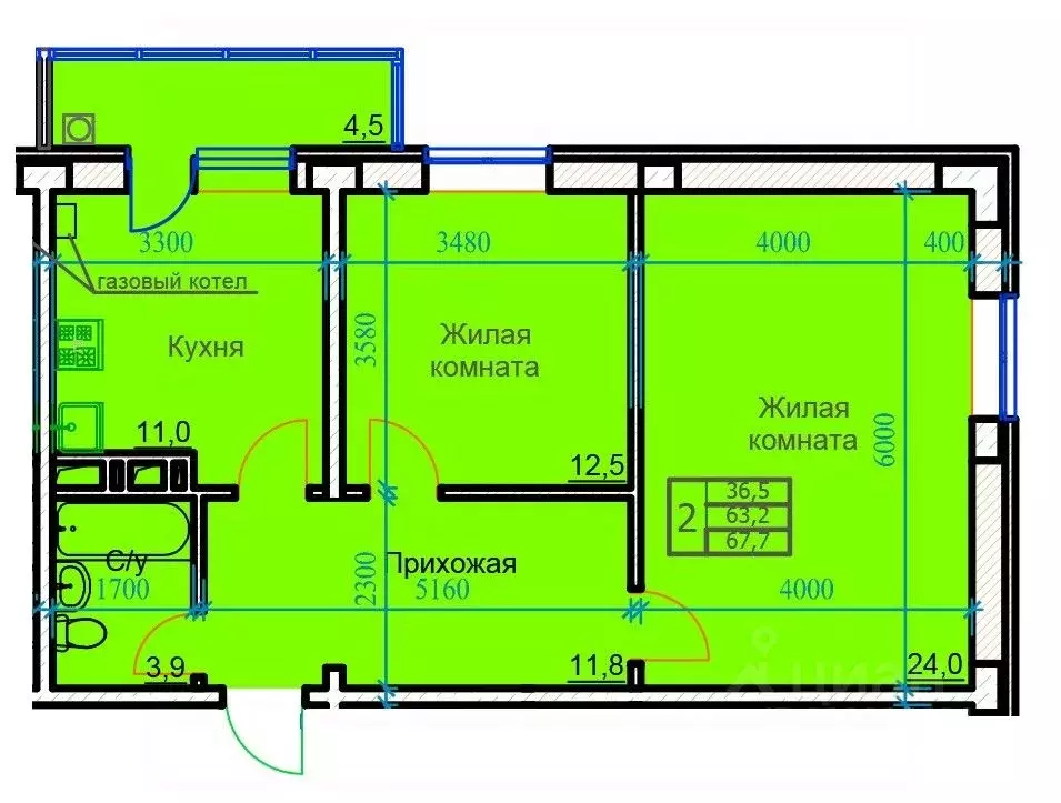 2-к кв. Ставропольский край, Ессентуки ул. Маяковского, 19А (72.9 м) - Фото 0