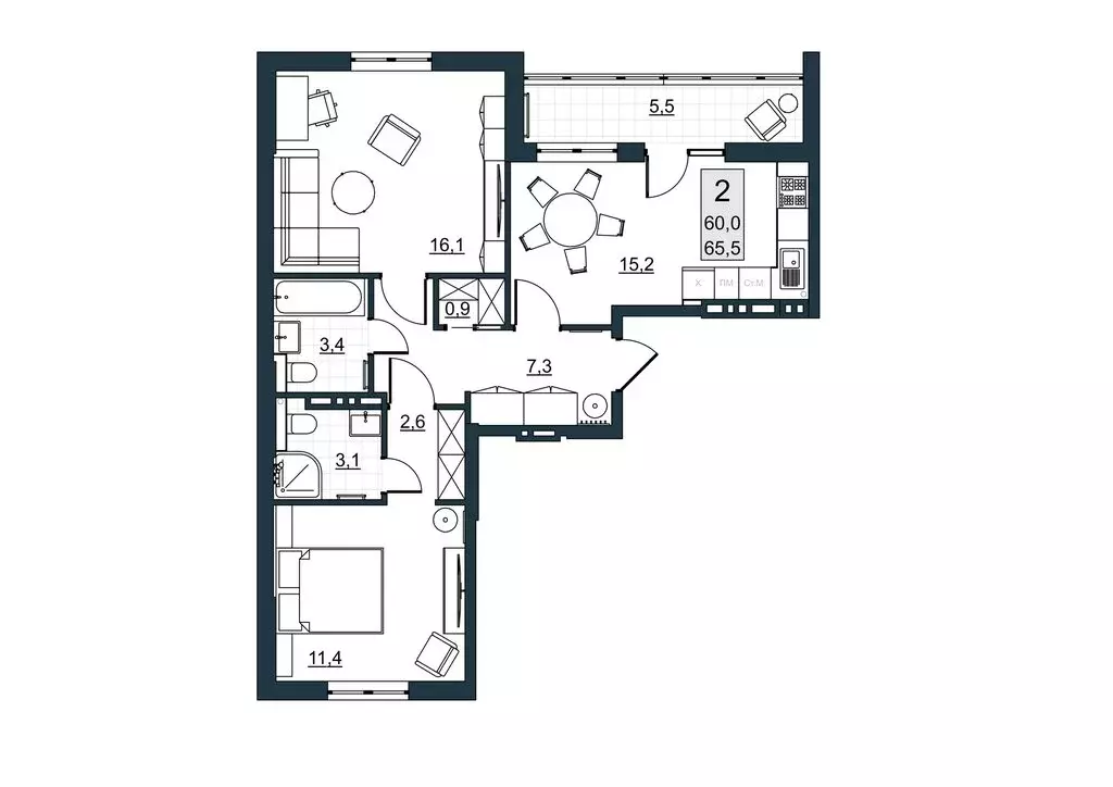 2-комнатная квартира: Саратов, улица имени Евгения Долгина, 6 (60 м) - Фото 1