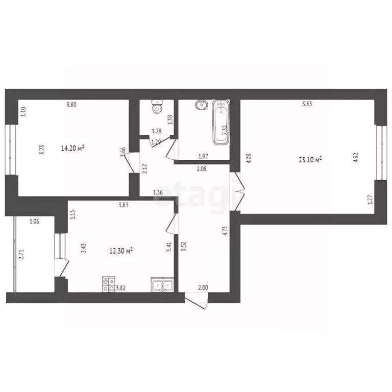 2-к кв. Тамбовская область, Тамбов ул. Чичканова, 70А (69.4 м) - Фото 1
