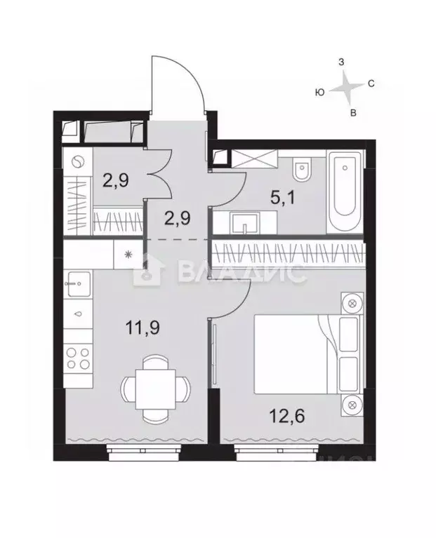 Квартира, 1 комната, 35.4 м - Фото 0