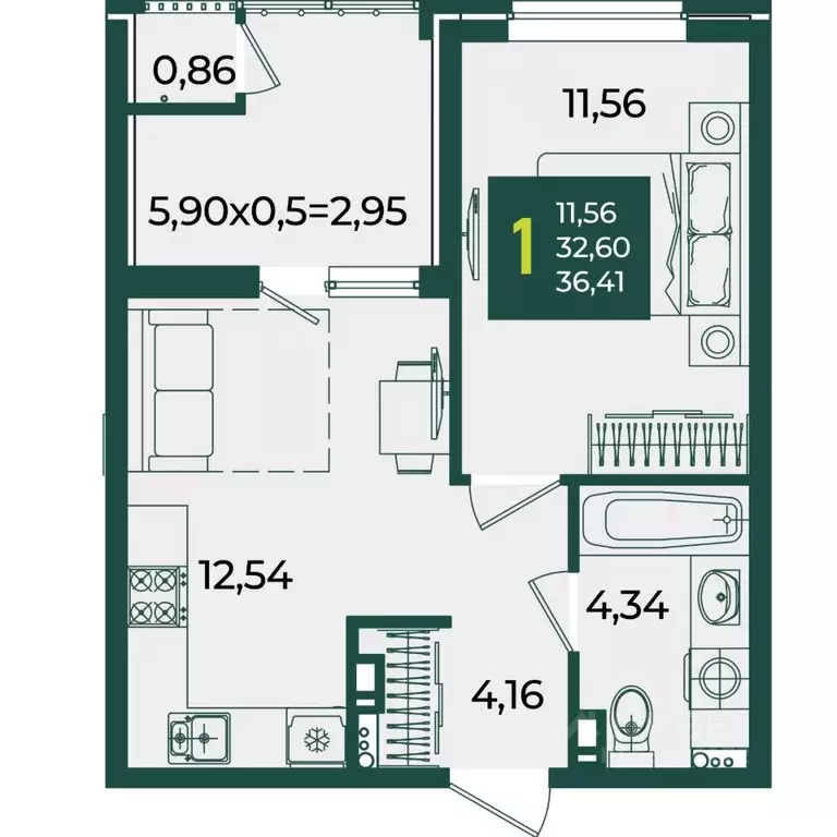 1-к кв. Краснодарский край, Краснодар Образцово мкр,  (36.41 м) - Фото 1