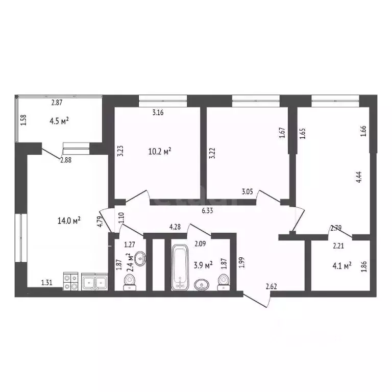 3-к кв. Тюменская область, Тюмень Дамбовская ул., 29к1 (68.1 м) - Фото 1