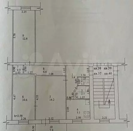 3-к. квартира, 56,6 м, 5/5 эт. - Фото 0