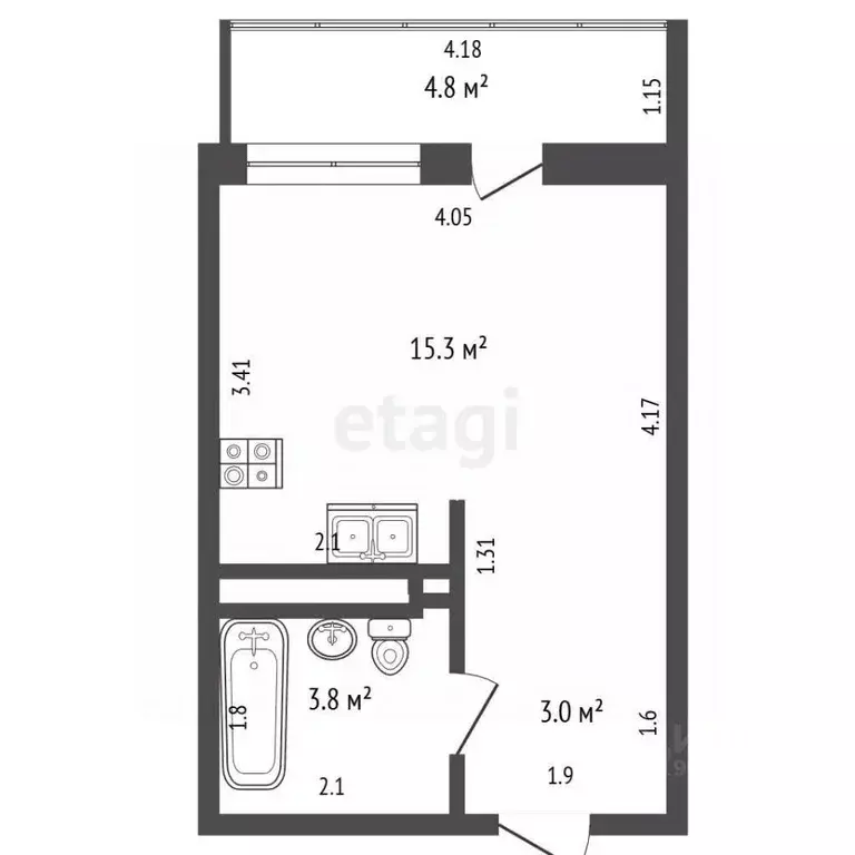 Студия Краснодарский край, Новороссийск ул. Куникова, 47Г (22.1 м) - Фото 2
