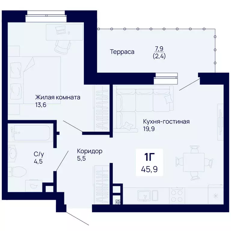 1-комнатная квартира: Екатеринбург, жилой комплекс Галактика (45.9 м) - Фото 0