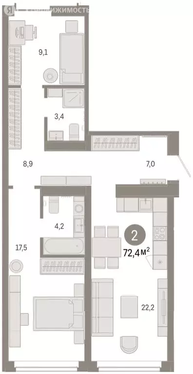 3-комнатная квартира: Тюмень, улица Республики, 205к2 (72.1 м) - Фото 1