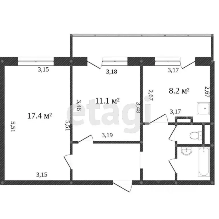 2-к кв. Белгородская область, Белгород бул. Юности, 43 (53.0 м) - Фото 1