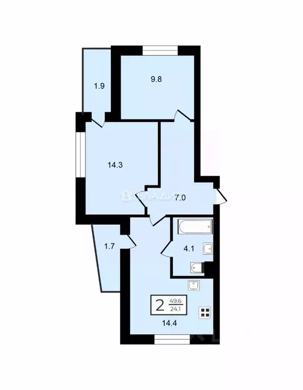 2-к кв. Ленинградская область, Ломоносовский район, Виллозское ... - Фото 2