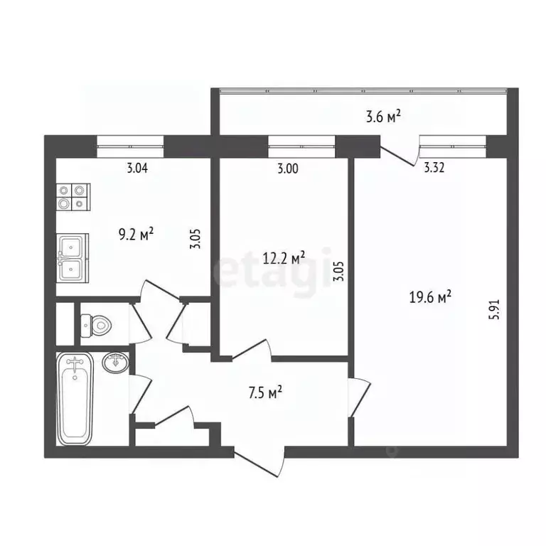 2-к кв. Карелия, Петрозаводск Сыктывкарская ул., 25 (53.1 м) - Фото 1