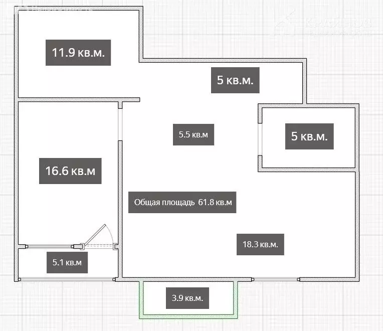 2-комнатная квартира: село Ямное, улица Атамана Белова, 1 (61.8 м) - Фото 0