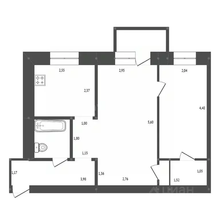 2-к кв. Амурская область, Белогорск ул. 1-я Вокзальная, 11 (42.9 м) - Фото 1