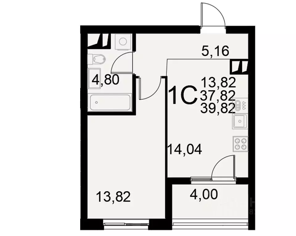 1-к кв. Тульская область, Тула Хлебная пл. (39.82 м) - Фото 0