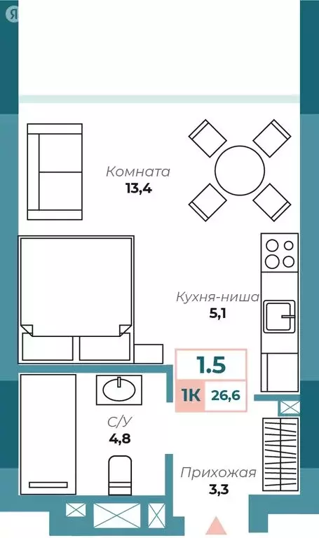 1-комнатная квартира: Алушта, Набережная улица, 18 (26.7 м) - Фото 1