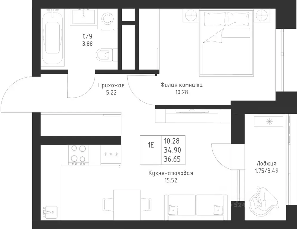 1-к кв. Татарстан, Казань Седьмое Небо жилрайон,  (36.65 м) - Фото 1