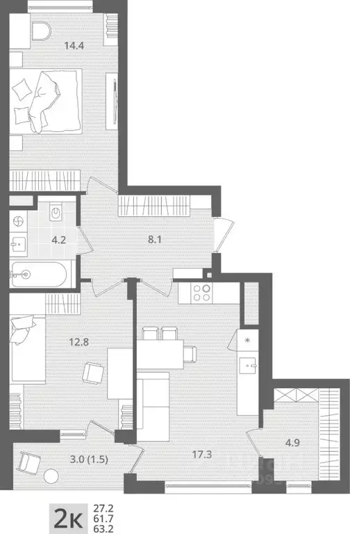 2-к кв. Калининградская область, Пионерский пос. Рыбное, Мо ре жилой ... - Фото 1