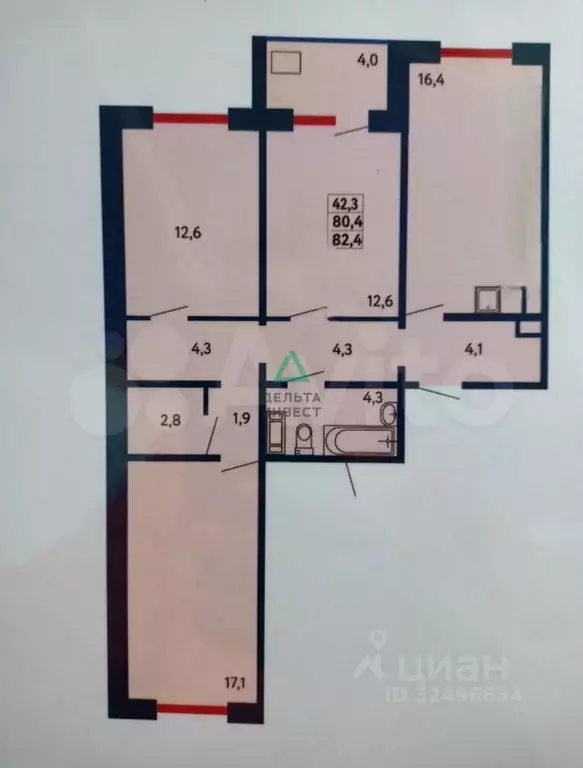 4-к кв. Башкортостан, Уфа ул. Мечтателей, 13 (82.0 м) - Фото 1