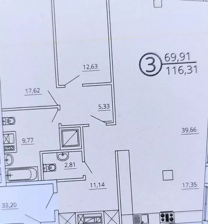3-к кв. Ростовская область, Ростов-на-Дону Береговая ул., 55А (116.32 ... - Фото 2