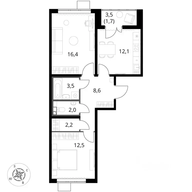 2-к кв. Московская область, Ленинский городской округ, пос. Ленинский ... - Фото 2