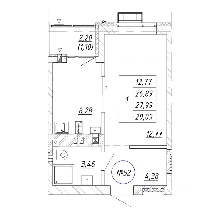 1-к кв. Калининградская область, Зеленоградск  (29.09 м) - Фото 1