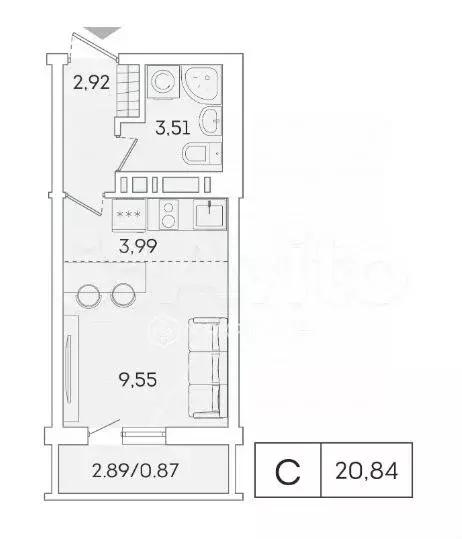 Квартира-студия, 21 м, 15/16 эт. - Фото 1
