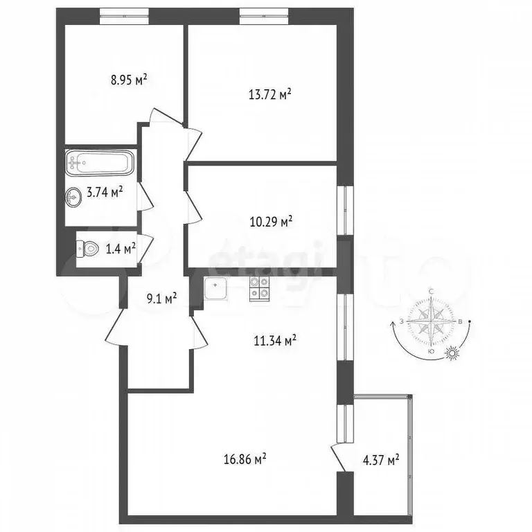 4-к. квартира, 75,1 м, 7/9 эт. - Фото 0