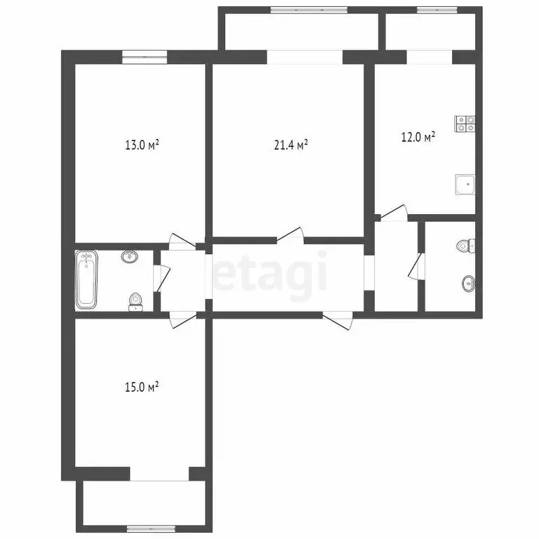 3-комнатная квартира: Ростов-на-Дону, Грибоедовский переулок, 2 (73.3 ... - Фото 0