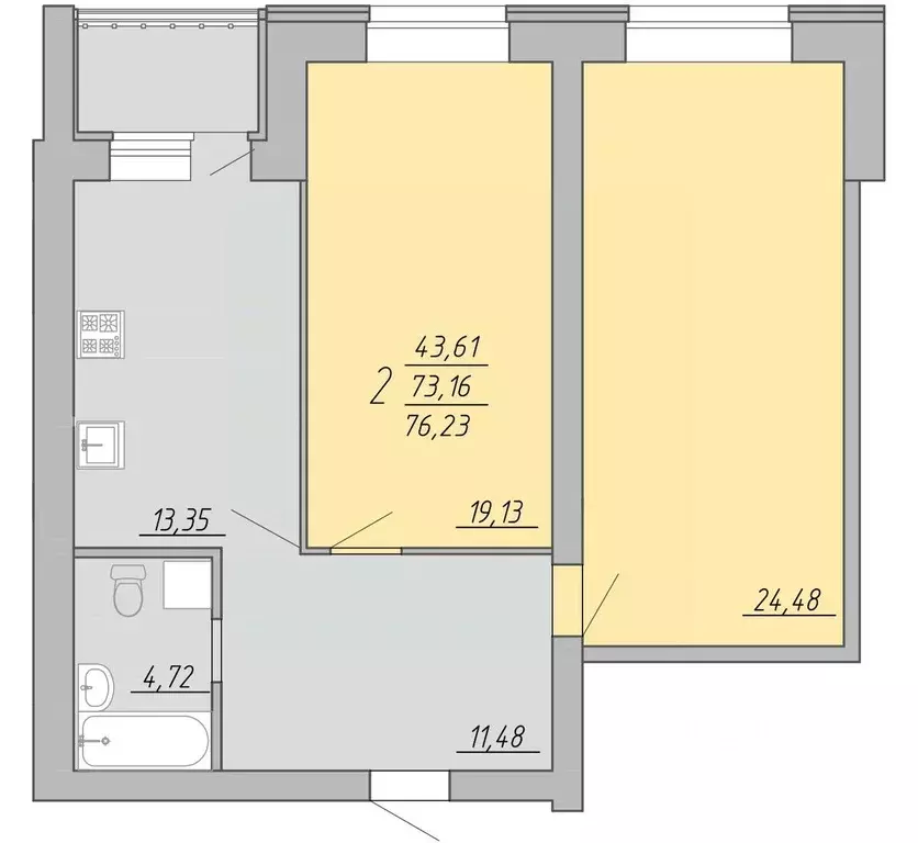 2-к кв. Тверская область, Тверь Озерная ул. (76.23 м) - Фото 1