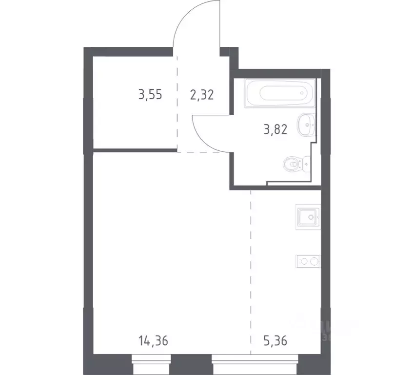 Студия Приморский край, Владивосток Бам мкр,  (29.41 м) - Фото 1