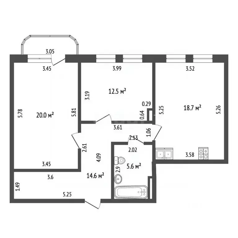 2-к кв. Чувашия, Чебоксары ул. Мичмана Павлова, 41 (71.4 м) - Фото 2